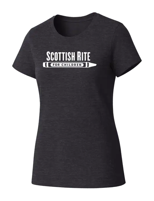 Womens Seriously Soft Heathered Charcoal T-Shirt w/Scottish Rite for Children Logo