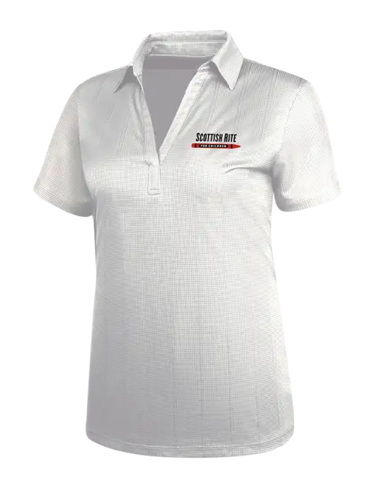 White Womens Performance Fine Jacquard Polo w/Scottish Rite for Children Logo