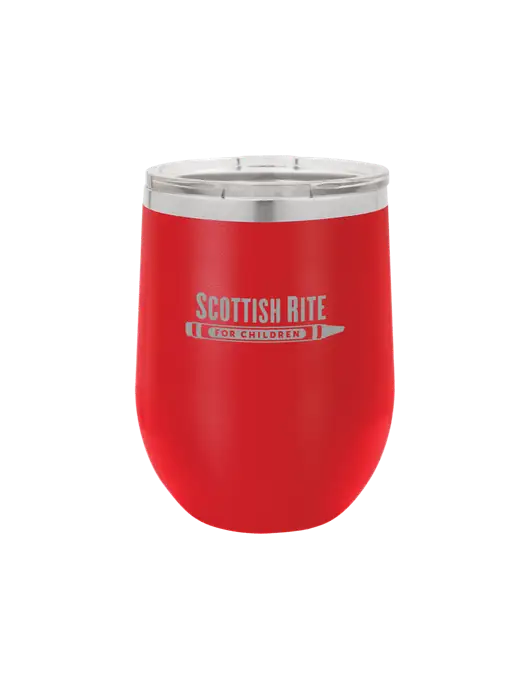 Polar Camel 12 oz Powder Coated Red Vacuum Insulated Stemless Wine Tumbler w/Scottish Rite for Children Logo