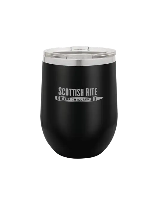 Polar Camel 12 oz Powder Coated Black Vacuum Insulated Stemless Wine Tumbler w/Scottish Rite for Children Logo