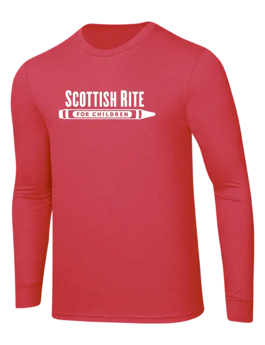 Simply Soft Long Sleeve Red Frost 4.5 oz, Poly/Combed Ring Spun Cotton T-Shirt w/Scottish Rite for Children Logo