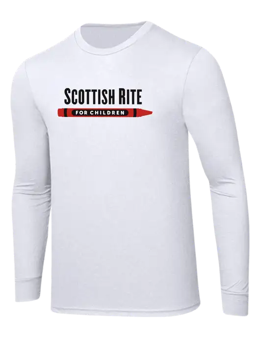 Simply Soft Long Sleeve White 4.5 oz, Poly/Combed Ring Spun Cotton T-Shirt w/Scottish Rite for Children Logo