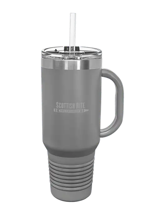 Polar Camel 40 oz. Powder Coated Vacuum Insulated Grey Travel Mug with Straw w/Scottish Rite for Children Logo