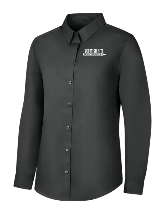 Womens Dark Grey Long Sleeve Carefree Poplin Shirt w/Scottish Rite for Children Logo