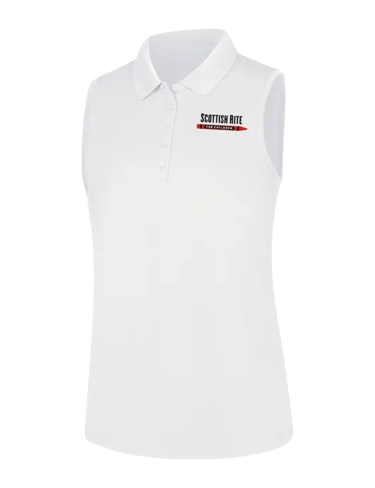 Womens White Dry Zone UV Micro-Mesh Sleeveless Polo w/Scottish Rite for Children Logo