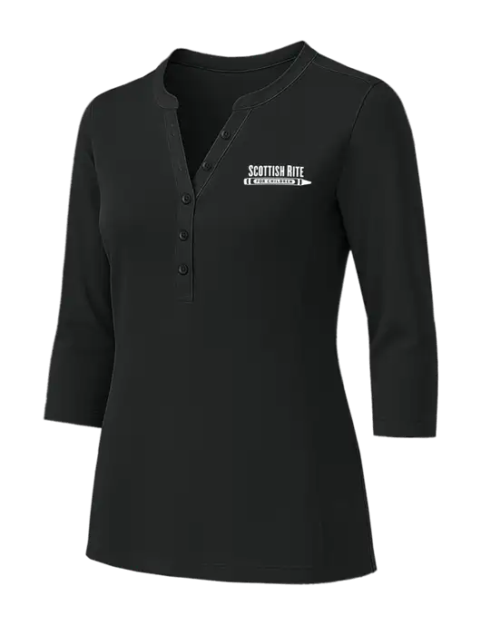 Womens Black UV Choice Pique Henley w/Scottish Rite for Children Logo