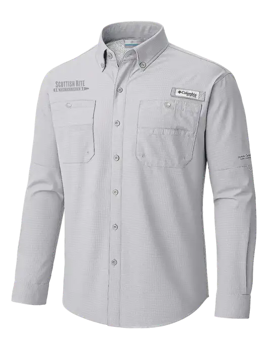 Columbia Cool Grey PFG Tamiami II Long SleeveShirt w/Scottish Rite for Children Logo