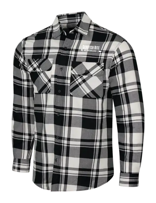 White/Black Plaid Flannel Shirt w/Scottish Rite for Children Logo