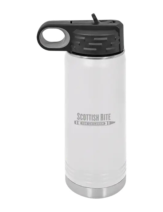 Polar Camel 20 oz Powder Coated White Vacuum Insulated Water Bottle w/Scottish Rite for Children Logo