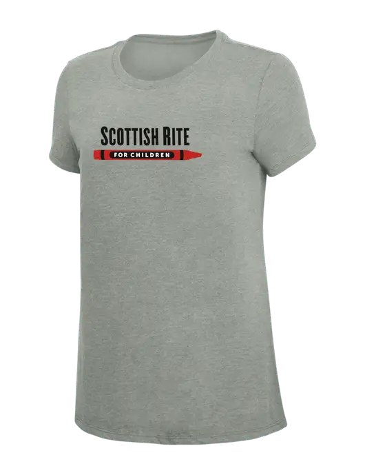 Womens Simply Soft Grey Frost 4.5oz  Poly/Combed Ring Spun Cotton T-Shirt w/Scottish Rite for Children Logo