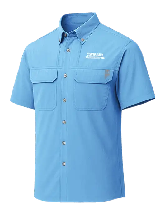 HUK Light Blue Creekbed Short Sleeve Shirt w/Scottish Rite for Children Logo