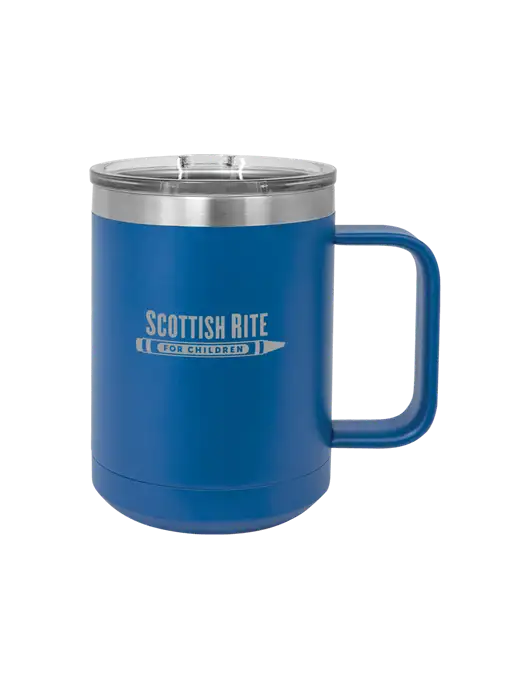 Polar Camel 15 oz Powder Coated Royal Vacuum Insulated Mug with Slider Lid w/Scottish Rite for Children Logo