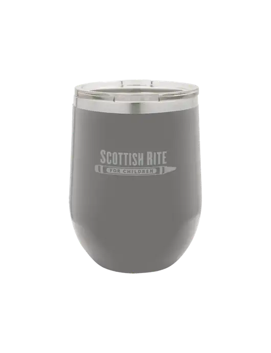 Polar Camel 12 oz Powder Coated Grey Vacuum Insulated Stemless Wine Tumbler w/Scottish Rite for Children Logo