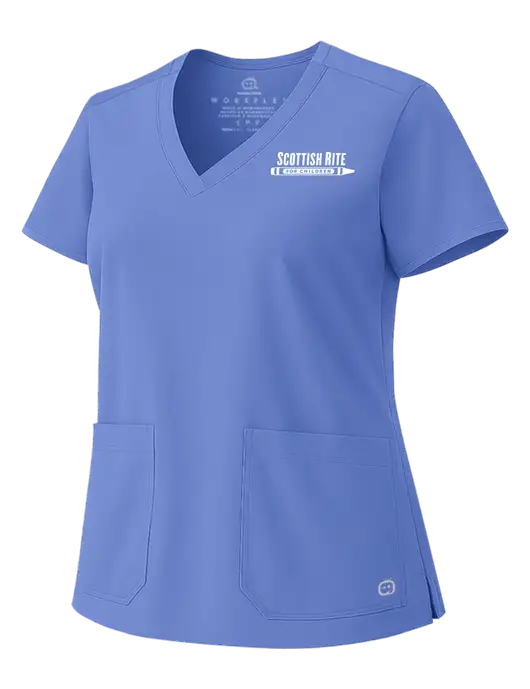 Wink Ceil Blue Womens WorkFlex V-Neck Top w/Scottish Rite for Children Logo