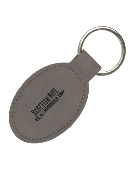 Grey Leatherette Oval Keychain w/Scottish Rite for Children Logo