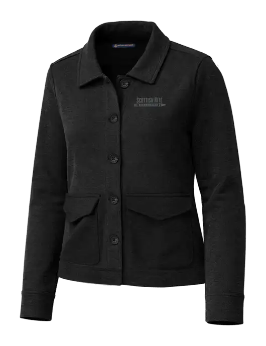 Brooks Brothers Womens Mid-Layer Black Heather Stretch Button Jacket w/Scottish Rite for Children Logo