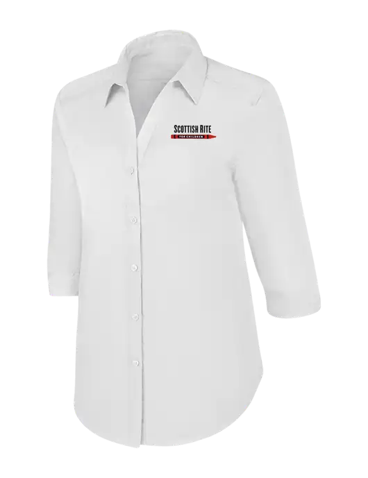 Womens White 3/4 Sleeve Carefree Poplin Shirt w/Scottish Rite for Children Logo