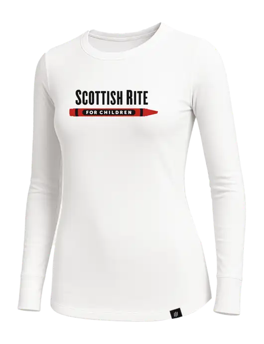 Jaanuu Womens RegenX White Cotton Underscrub Long Sleeve T-Shirt w/Scottish Rite for Children Logo