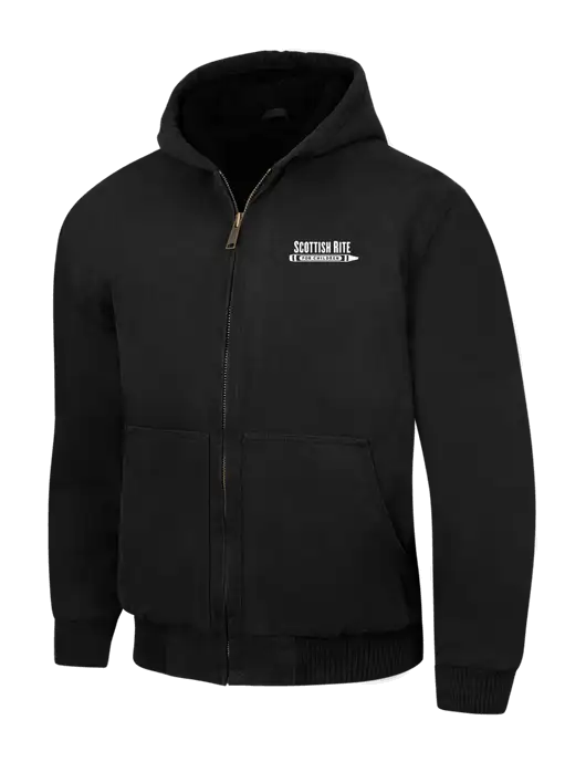 CornerStone Black Washed Duck Cloth Insulated Hooded Work Jacket w/Scottish Rite for Children Logo