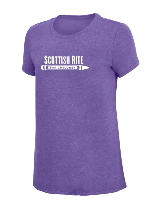 Womens Simply Soft Purple Frost 4.5oz  Poly/Combed Ring Spun Cotton T-Shirt w/Scottish Rite for Children Logo