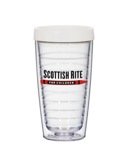 16 oz Trivex Double Wall Tumbler with White Travel Lid w/Scottish Rite for Children Logo