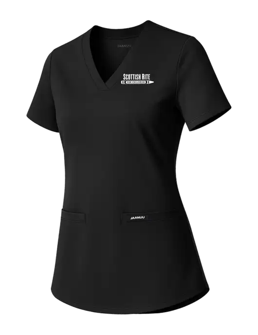 Jaanuu Womens Black Cesi Ultrasoft Scrub V-Neck Top w/Scottish Rite for Children Logo