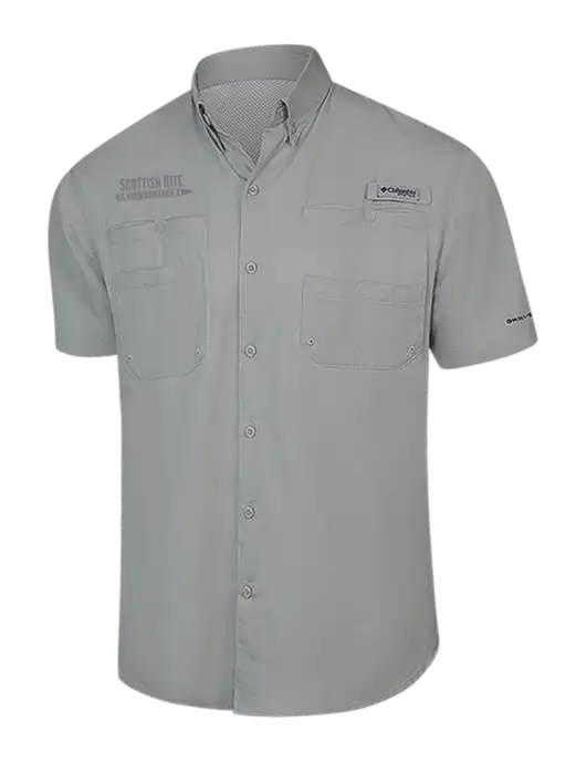 Columbia Light Grey PFG Tamiami II Short Sleeve Shirt w/Scottish Rite for Children Logo