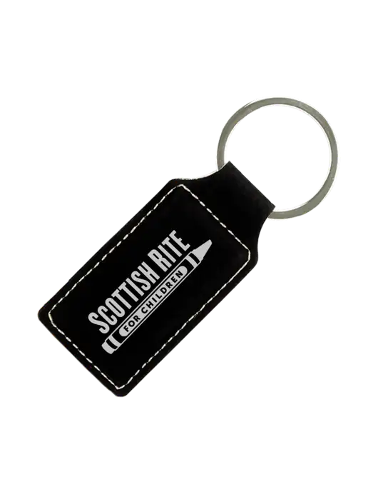 Black Laserable Leatherette Rectangle Keychain w/Scottish Rite for Children Logo