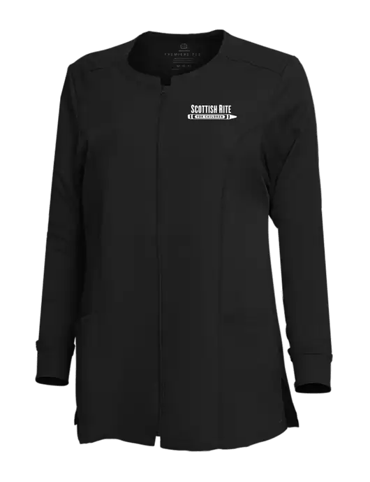 Wink Womens Black Premiere Flex Full-Zip Scrub Jacket w/Scottish Rite for Children Logo