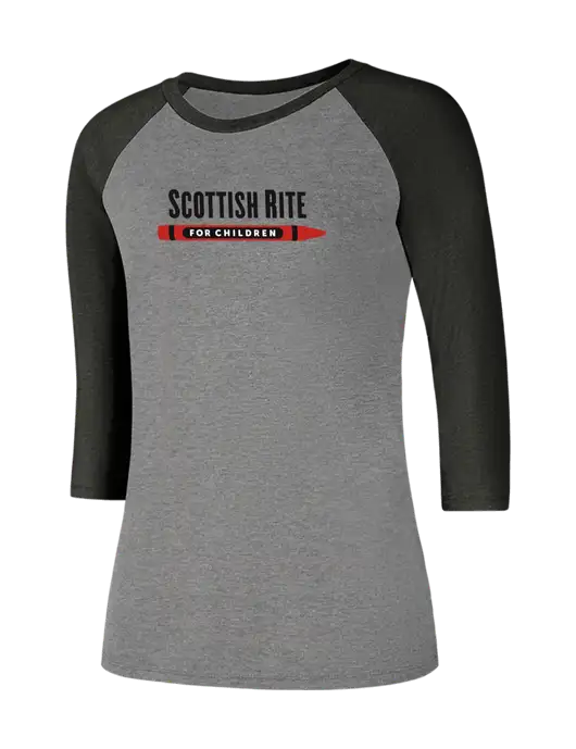 Womens Simply Soft 3/4 Sleeve Black Frost/Grey Frost Ring Spun Cotton T-Shirt w/Scottish Rite for Children Logo