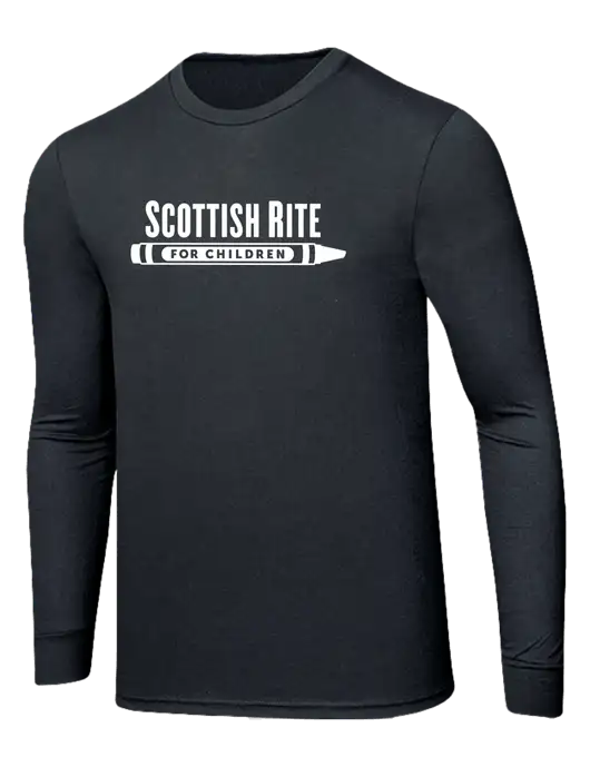 Simply Soft Long Sleeve Black Frost 4.5 oz, Poly/Combed Ring Spun Cotton T-Shirt w/Scottish Rite for Children Logo