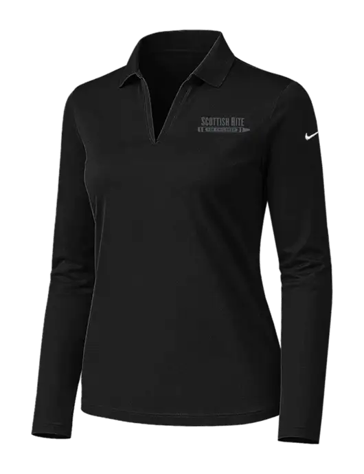 Nike Womens Black Dri-FIT Micro Pique 2.0 Long Sleeve Polo w/Scottish Rite for Children Logo