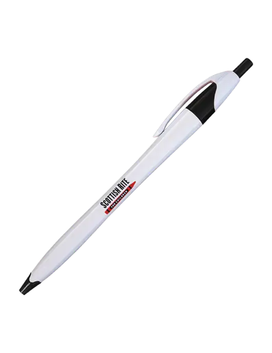Novella White/Black Classic Pen - Blue Ink w/Scottish Rite for Children Logo
