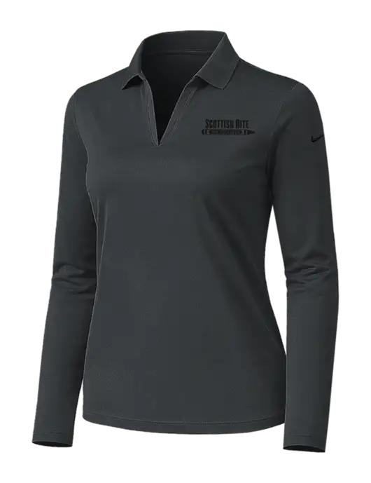 Nike Womens Dark Grey Dri-FIT Micro Pique 2.0 Long Sleeve Polo w/Scottish Rite for Children Logo