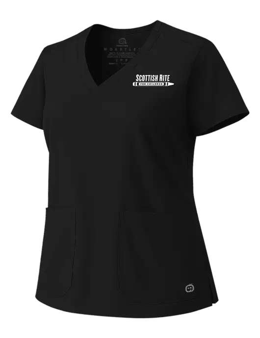 Wink Black Womens WorkFlex V-Neck Top w/Scottish Rite for Children Logo