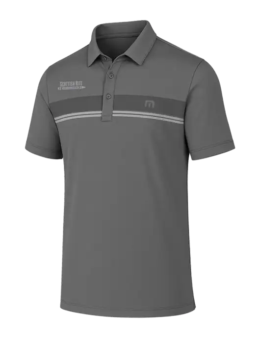 TravisMathew Medium Grey Glenview Stripe Polo w/Scottish Rite for Children Logo