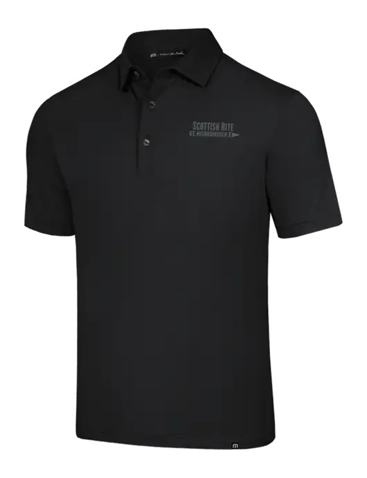 TravisMathew Black Glenview Solid Polo w/Scottish Rite for Children Logo