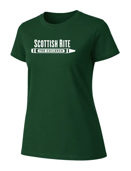Womens Ring Spun Forest Green 4.5 oz T-Shirt w/Scottish Rite for Children Logo