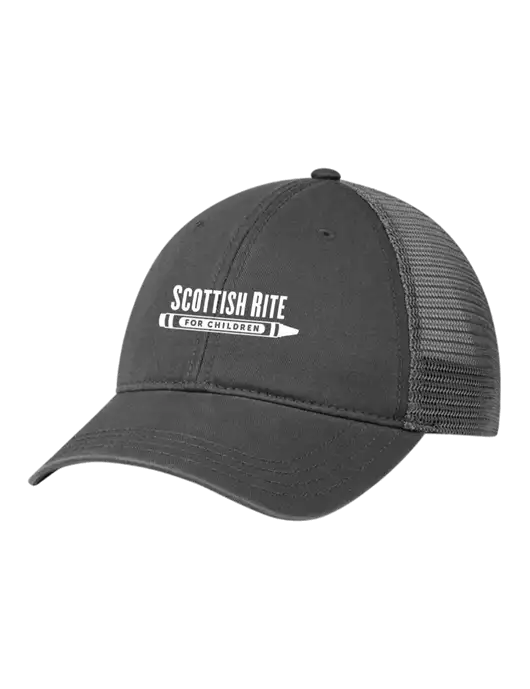 Richardson 111 Garment Washed Trucker Cap Charcoal w/Charcoal Mesh w/Scottish Rite for Children Logo