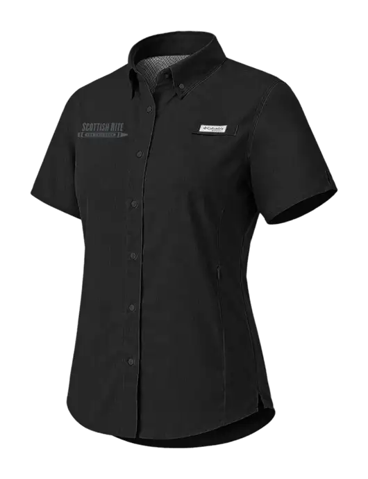 Columbia Black Womens PFG Tamiami II Short Sleeve Shirt w/Scottish Rite for Children Logo