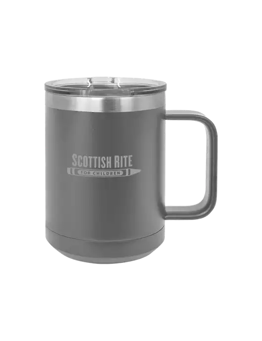 Polar Camel 15 oz Powder Coated Grey Vacuum Insulated Mug with Slider Lid w/Scottish Rite for Children Logo