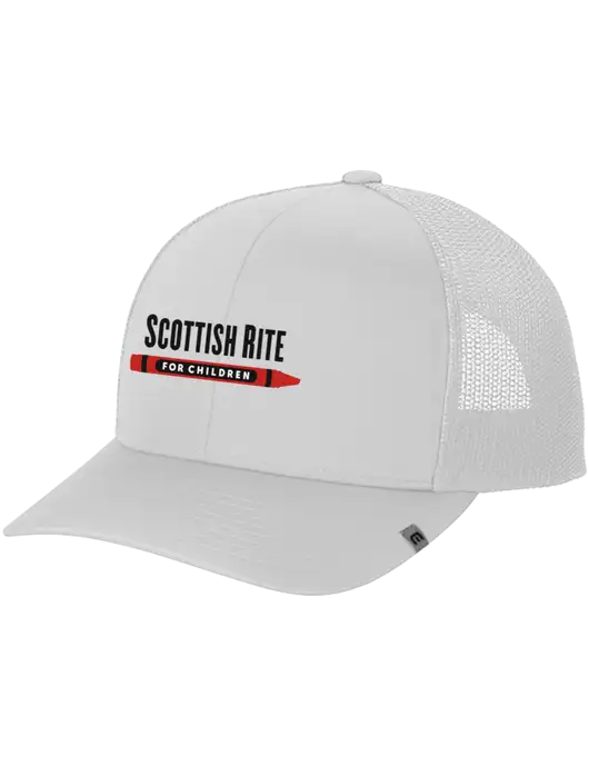 TravisMathew White Cruz Trucker Cap w/Scottish Rite for Children Logo