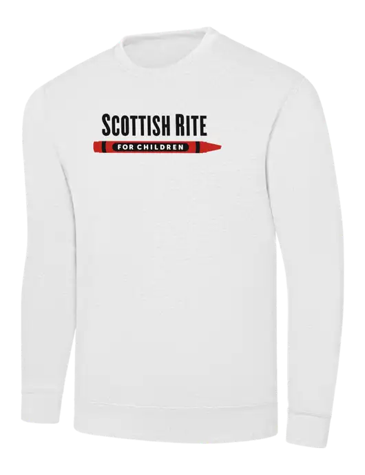 White 7.8 oz Ring Spun Crew Sweatshirt w/Scottish Rite for Children Logo