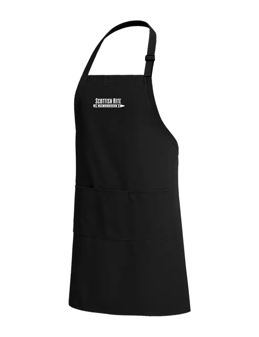 Easy Care Extra Long Bib Black Apron with Stain Release w/Scottish Rite for Children Logo