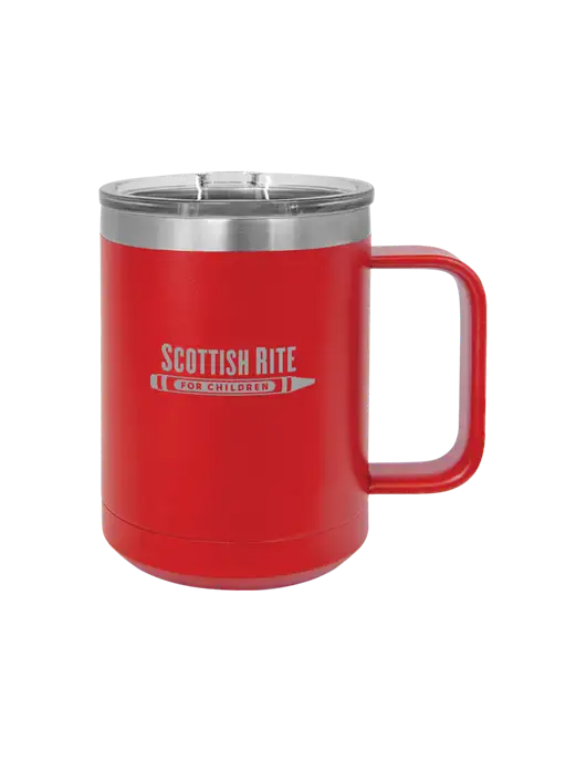 Polar Camel 15 oz Powder Coated Red Vacuum Insulated Mug with Slider Lid w/Scottish Rite for Children Logo