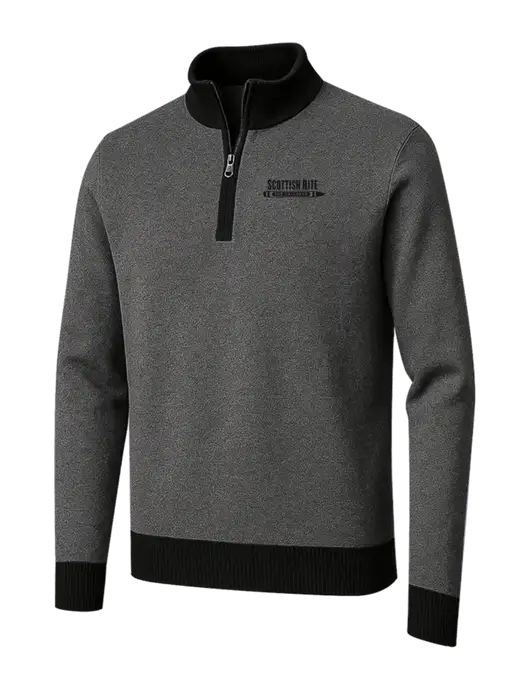 Brooks Brothers Black/Dark Grey Washable Merino Birdseye 1/4-Zip Sweater w/Scottish Rite for Children Logo