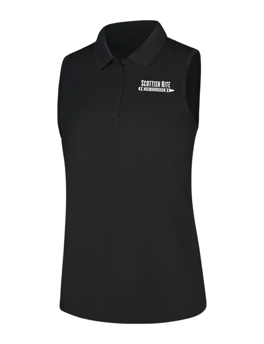 Womens Black Dry Zone UV Micro-Mesh Sleeveless Polo w/Scottish Rite for Children Logo