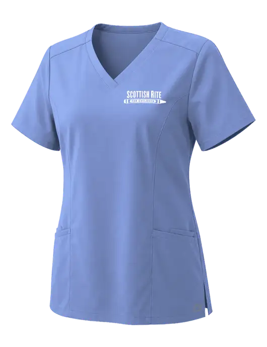 Wink Womens Ceil Blue Premiere Flex V-Neck Top w/Scottish Rite for Children Logo
